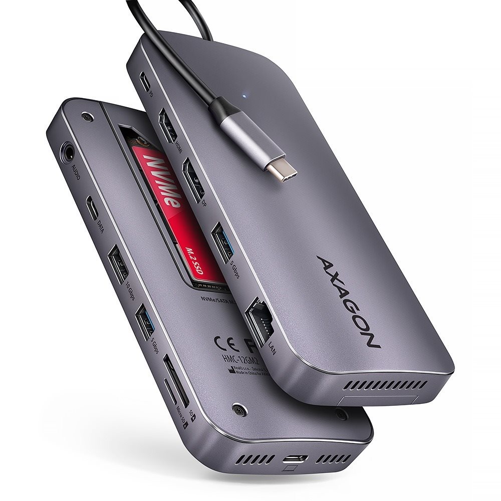 AXAGON HMC-12GM2 Combo Hub, USB-C 10Gbps, 3x USB-A, USB-C, HDMI,...