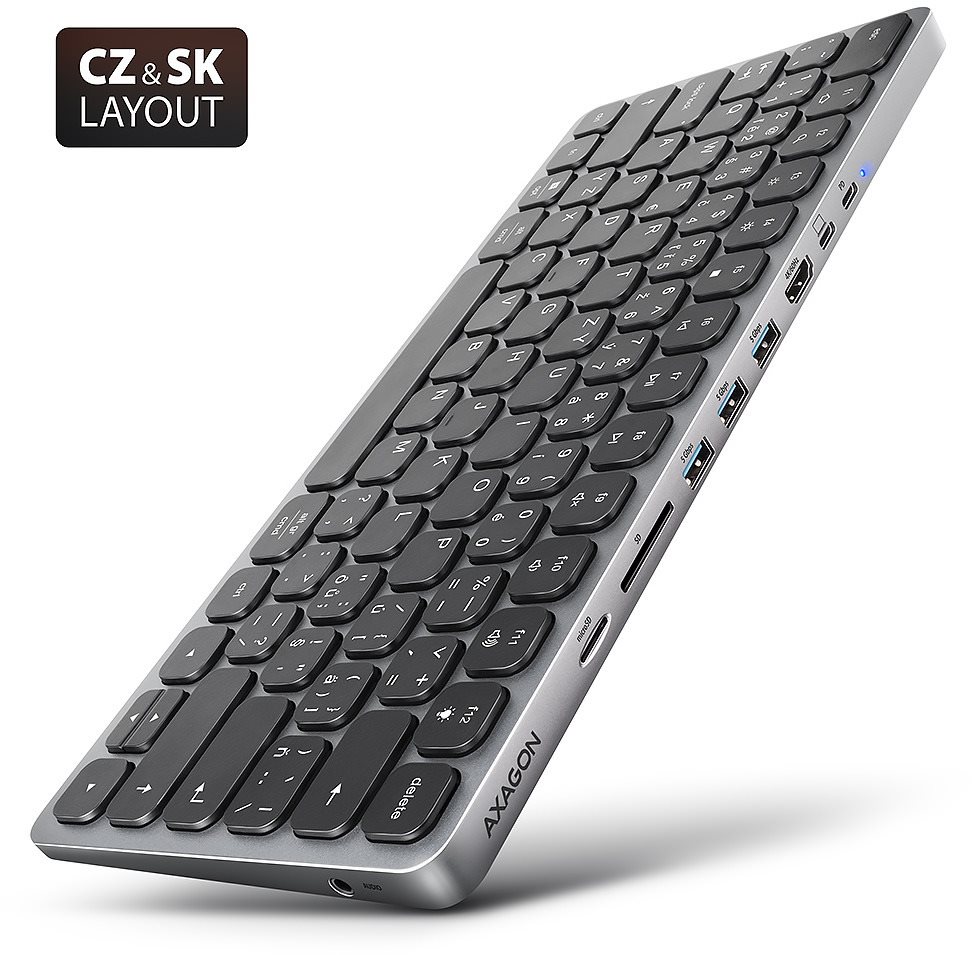 AXAGON HMC-KB-SK Keyboard Hub, USB-C 5 Gb/s, 3× USB-A, HDMI 4k/60...