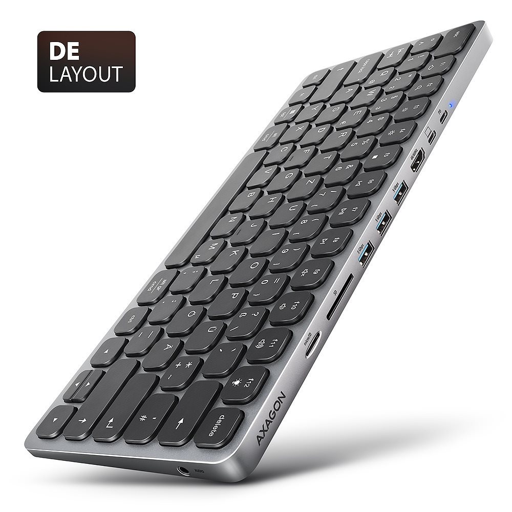 AXAGON HMC-KB-GE Keyboard Hub, USB-C 5Gbps, 3x USB-A, HDMI 4k/60Hz,...