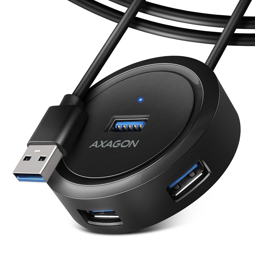 AXAGON HUE-P1AL ROUND Hub, USB-C 5Gbps, 4× USB-A, micro USB power...