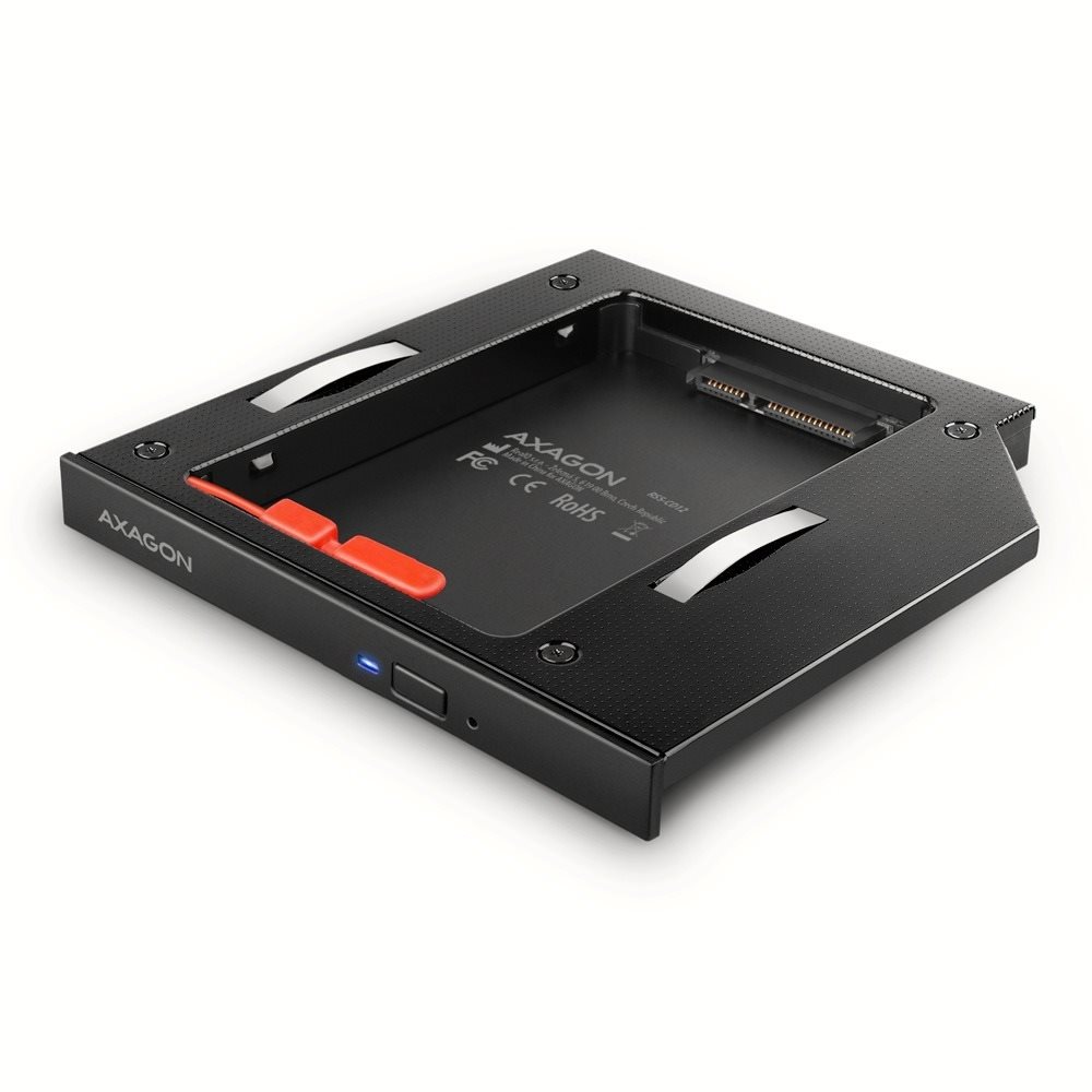AXAGON RSS-CD12, ALU caddy for 2.5" SSD/HDD into 12.7 mm laptop DVD...