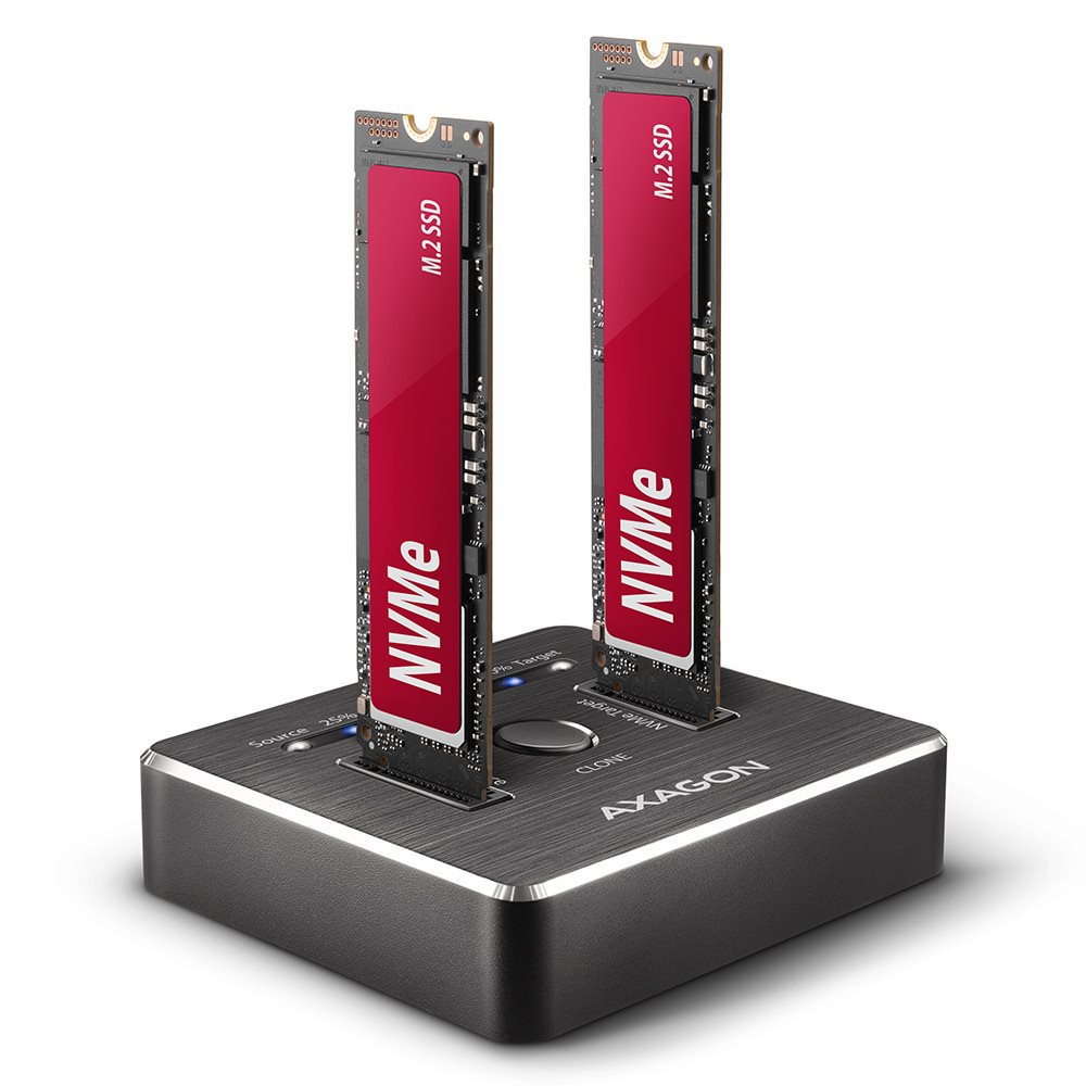 AXAGON ADSA-M2C, dual M.2 NVMe SSD CLONE MASTER dock, SuperSpeed...