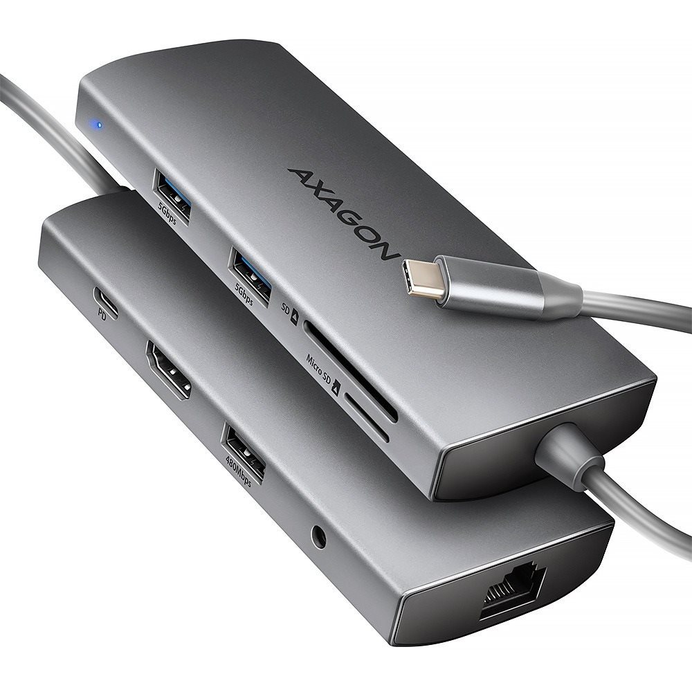 AXAGON HMC-8HLSA 9-in-1 Hub, USB-C 5Gbps, 3x USB-A, HDMI 4k/60Hz,...