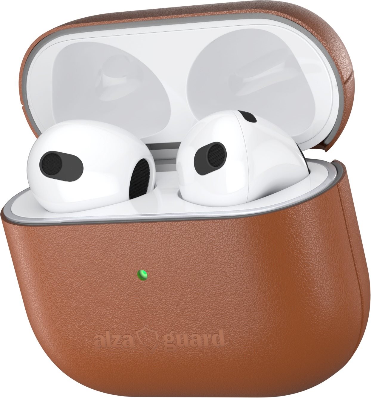 AlzaGuard Genuine Leather AirPods 2021 tok, barna Fülhallgató tok