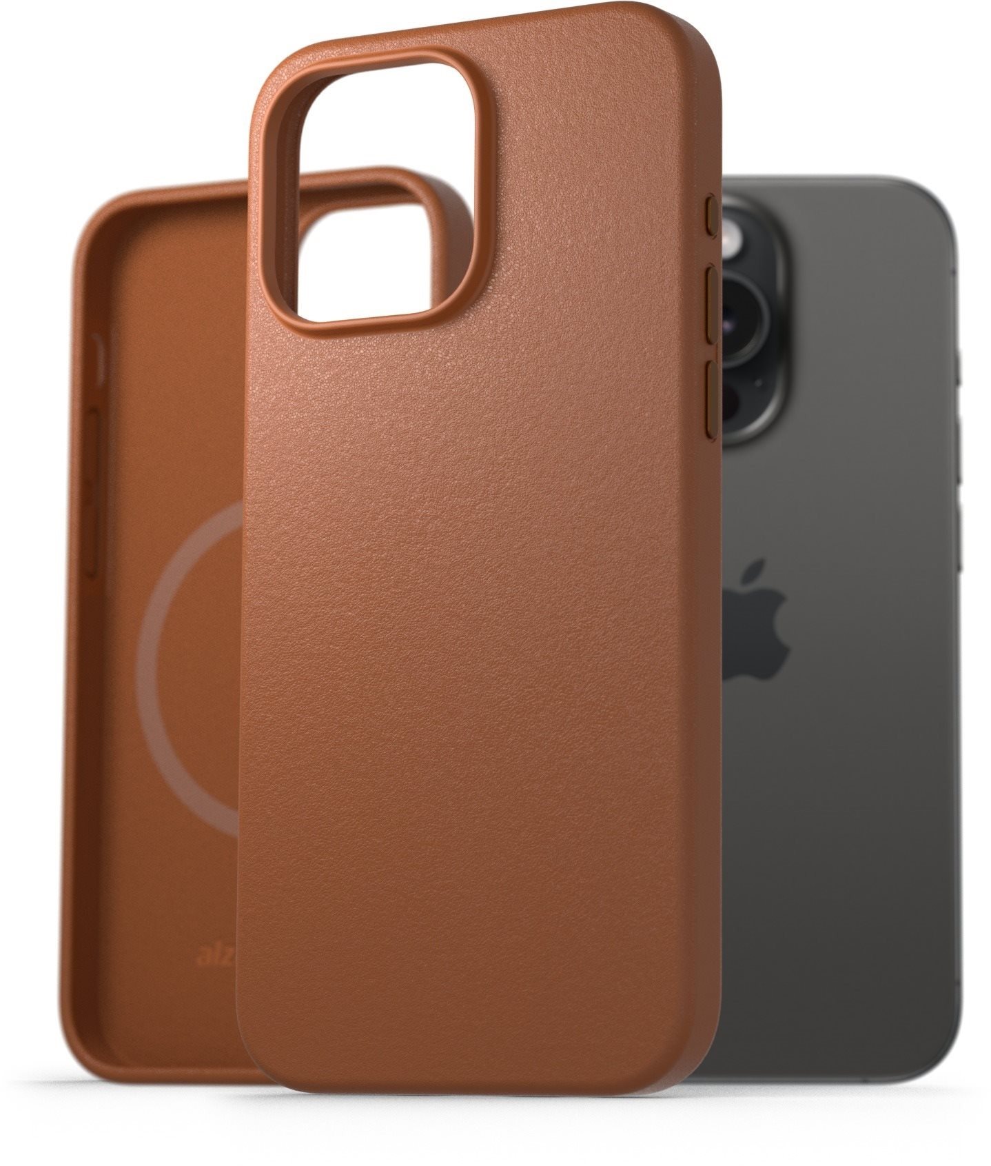 AlzaGuard iPhone 15 Pro Magsafe nyeregbarna bőr tok Telefon tok