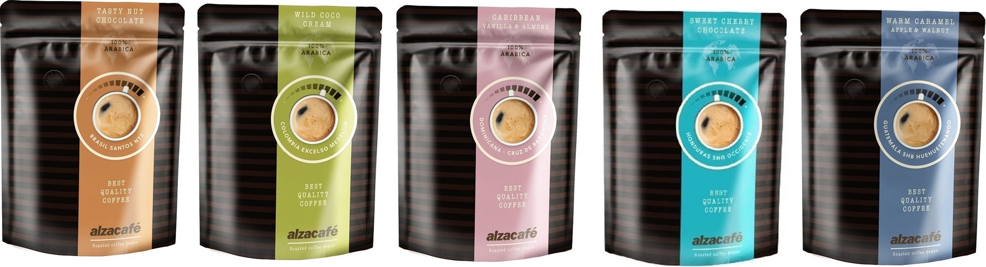 AlzaCafé Single Origin Bundle, szemes, 250g; 5x Kávé