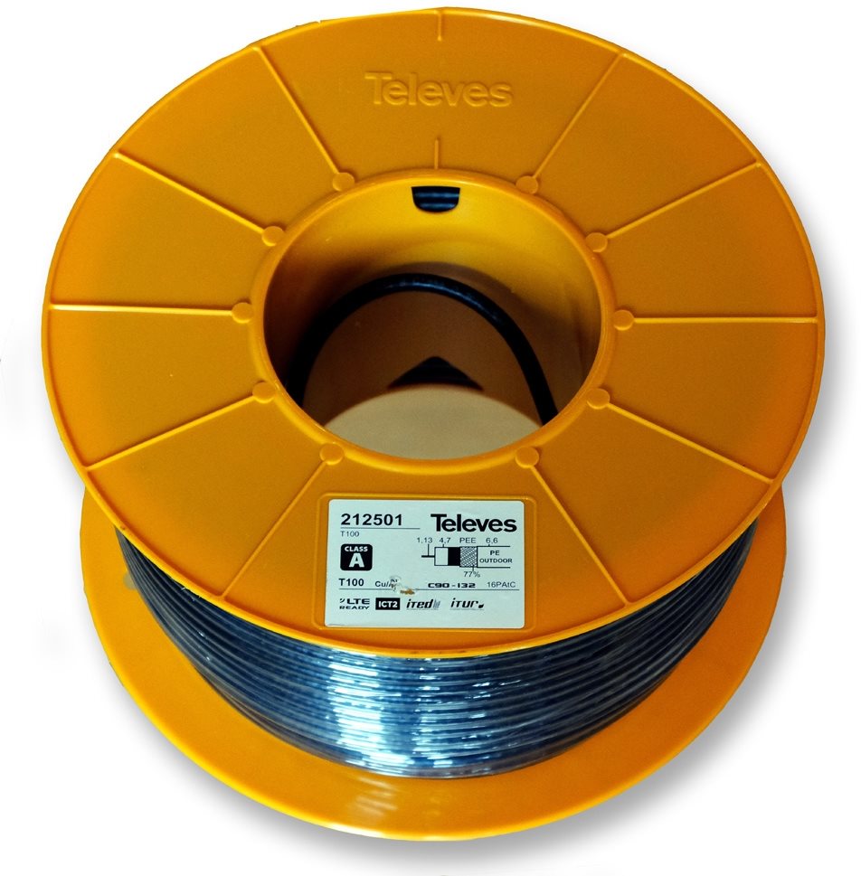 Televes T100 PE Cu/Al 212501/100 m Koaxiálny kábel