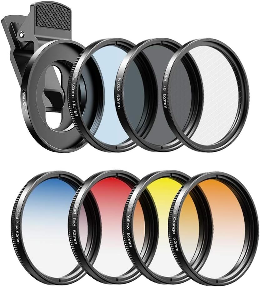 Apexel 52mm Filter Kit--Grad Red/Blue/Yellow/Orange/ND32/Star...