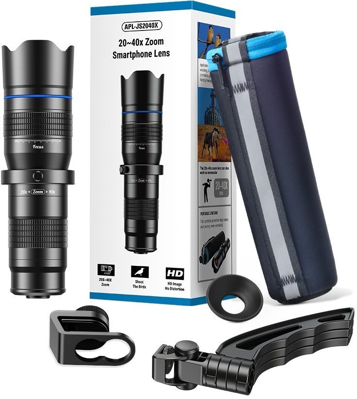 Apexel zoom objektív na smartfón 20-40x + tripod Objektív na mobil