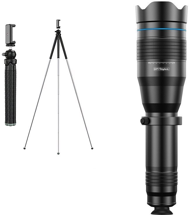 Apexel tele zoom objektív na smartfón 60x + tripod Objektív na mobil