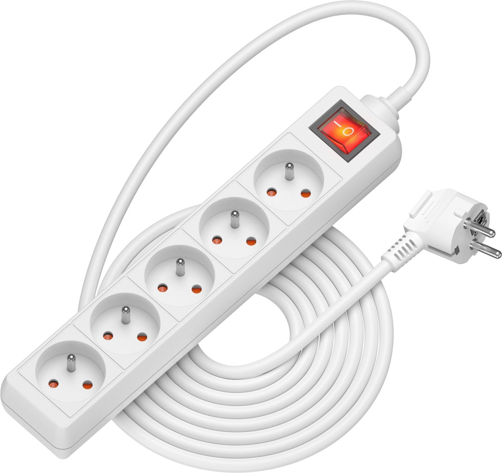 AlzaPower hosszabbító kábel 230V 5 aljzat, kapcsolóval 5m fehér...