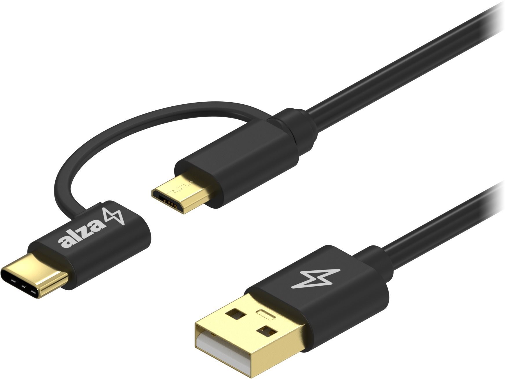 AlzaPower Core 2-in-1 Micro USB + USB-C 1m Black Data Cable