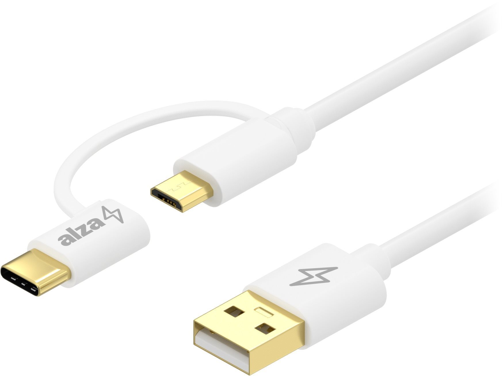 AlzaPower Core 2-in-1 Micro USB + USB-C 1m White Data Cable