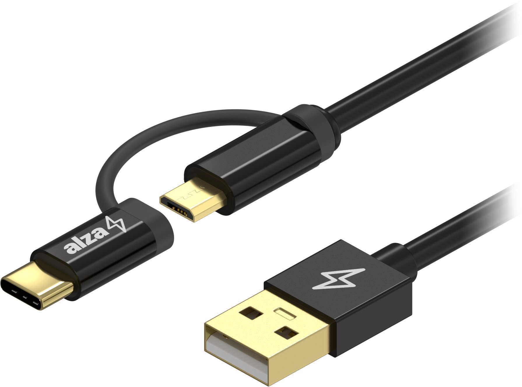 AlzaPower AluCore 2in1 USB-A to Micro USB/USB-C 0.5m čierny Dátový...