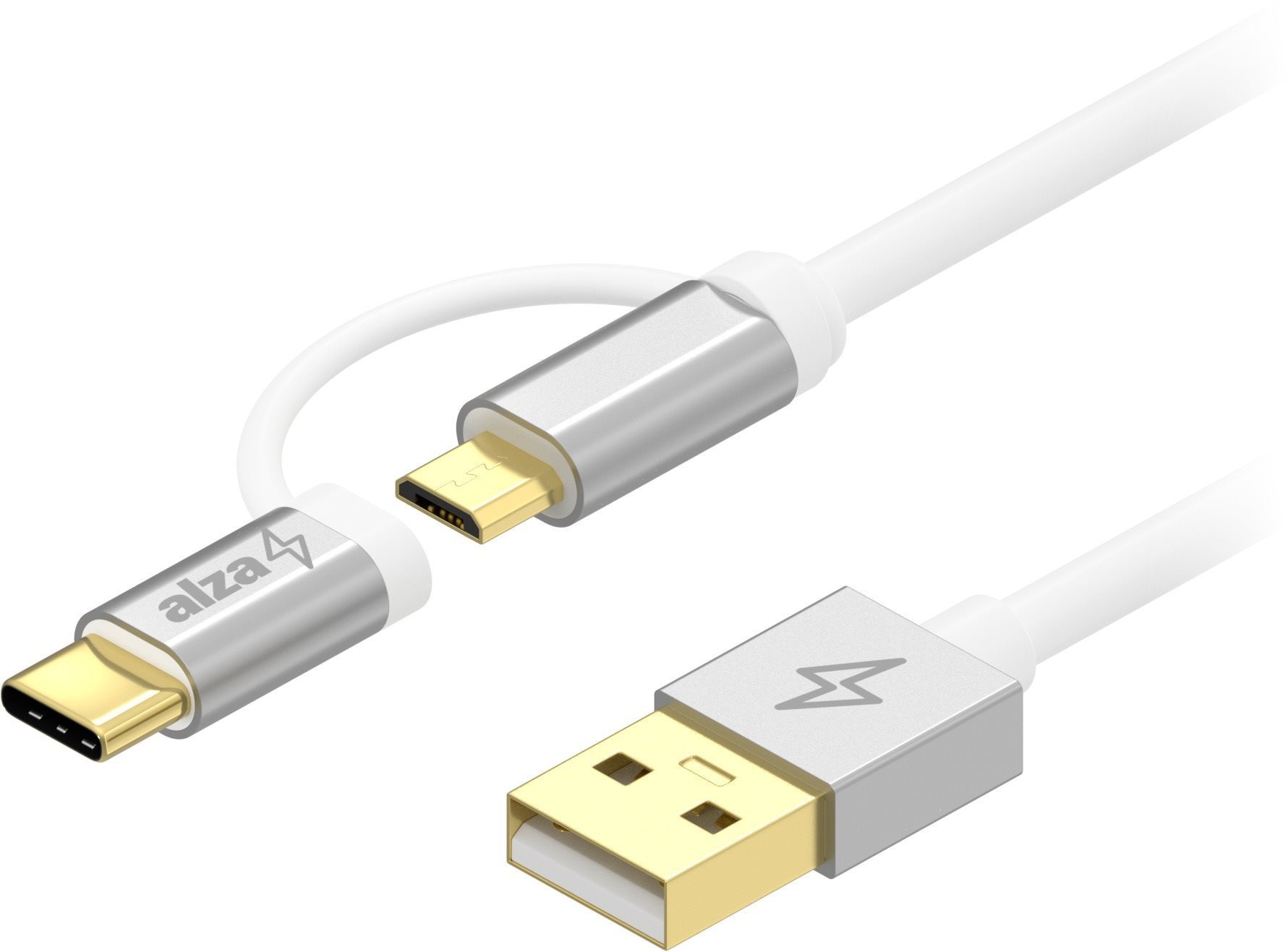 AlzaPower AluCore 2-in-1 Micro USB + USB-C 0.5m Silver Data Cable
