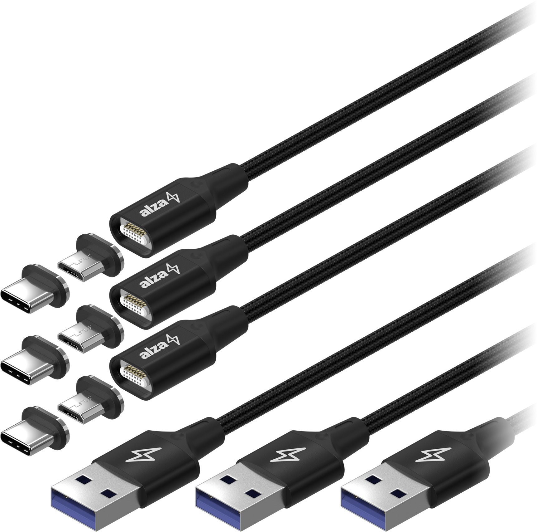 AlzaPower MagCore 2in1 USB-C + Micro USB, 5A, Multipack 3pcs, 0.5m...