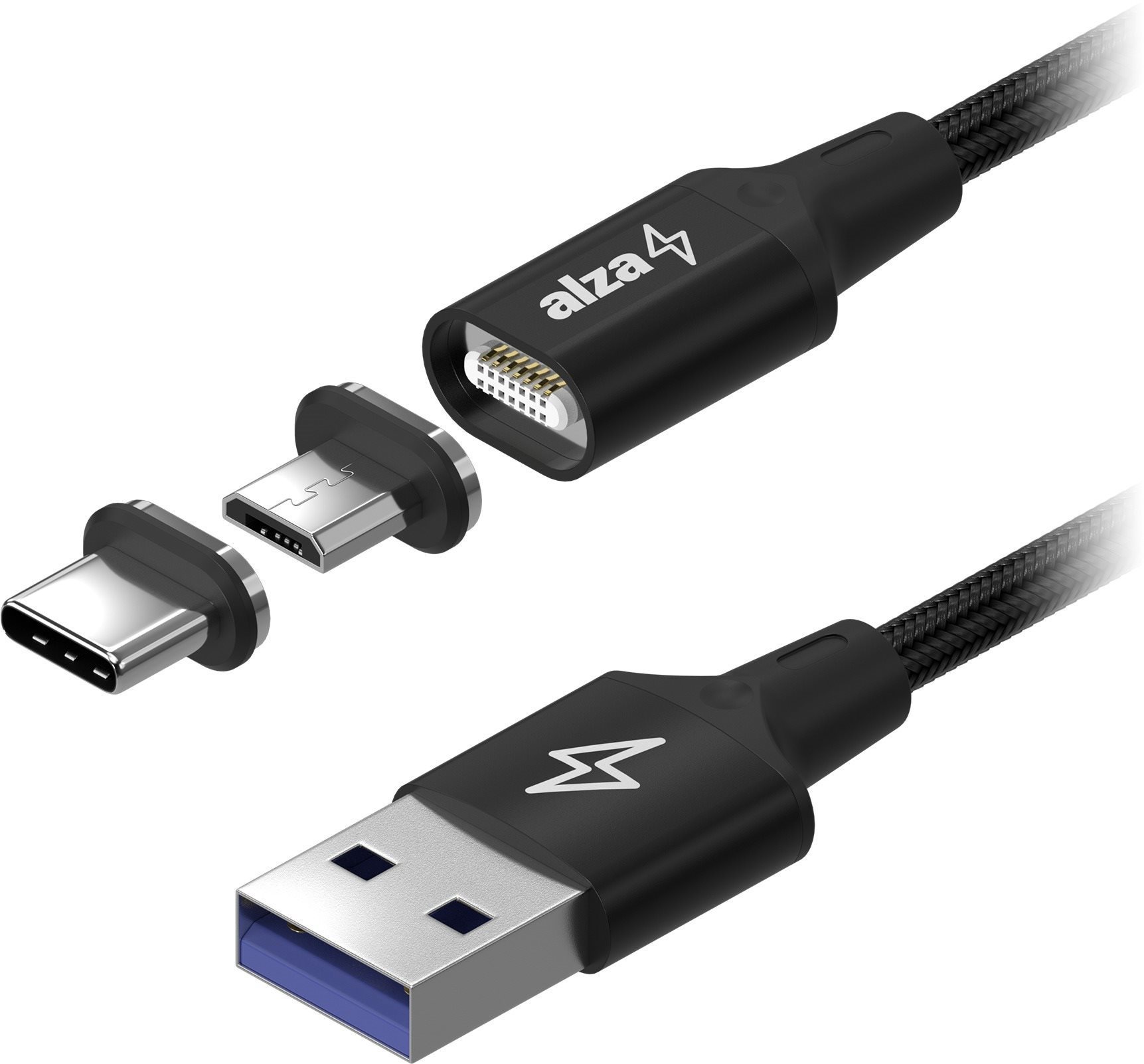 AlzaPower MagCore 2in1 USB-A to Micro USB/USB-C 100W 1m čierny...