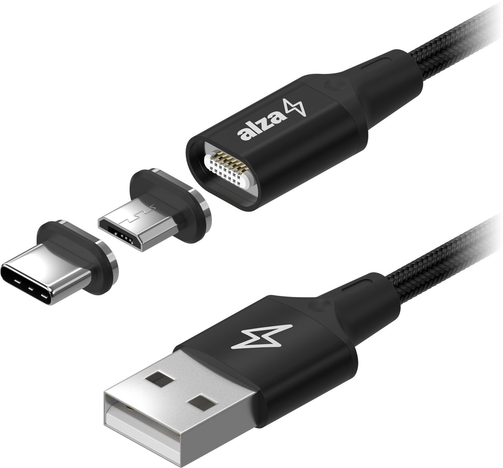 AlzaPower MagCore 2-in-1 USB-C + Micro USB, 3A, 0.5m Black Data Cable