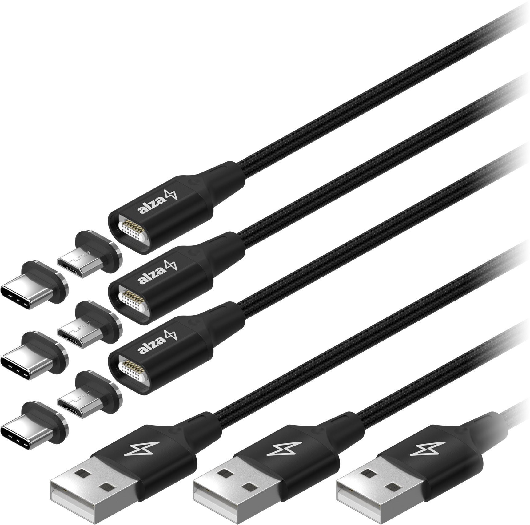 AlzaPower MagCore 2-in-1 USB-C + Micro USB, 3A, Multipack 3 pcs, 1m...