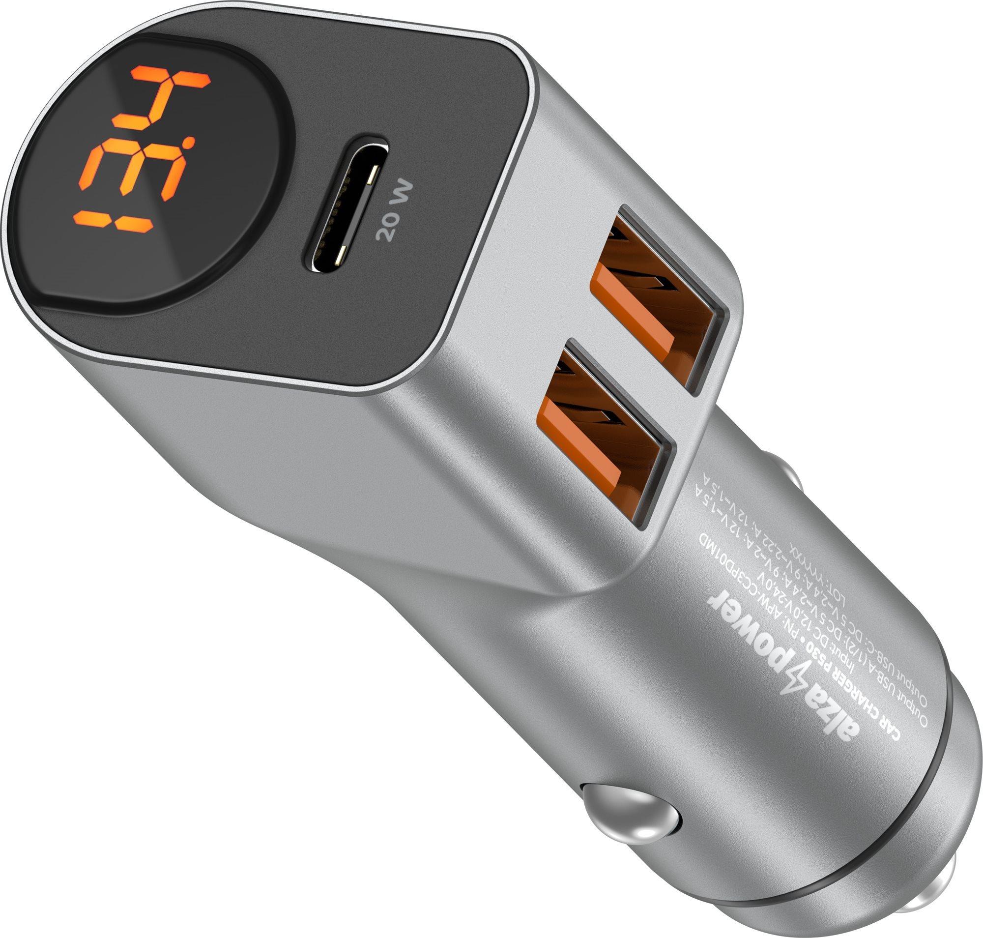 AlzaPower Car Charger P530 USB + USB-C Power Delivery sivá...