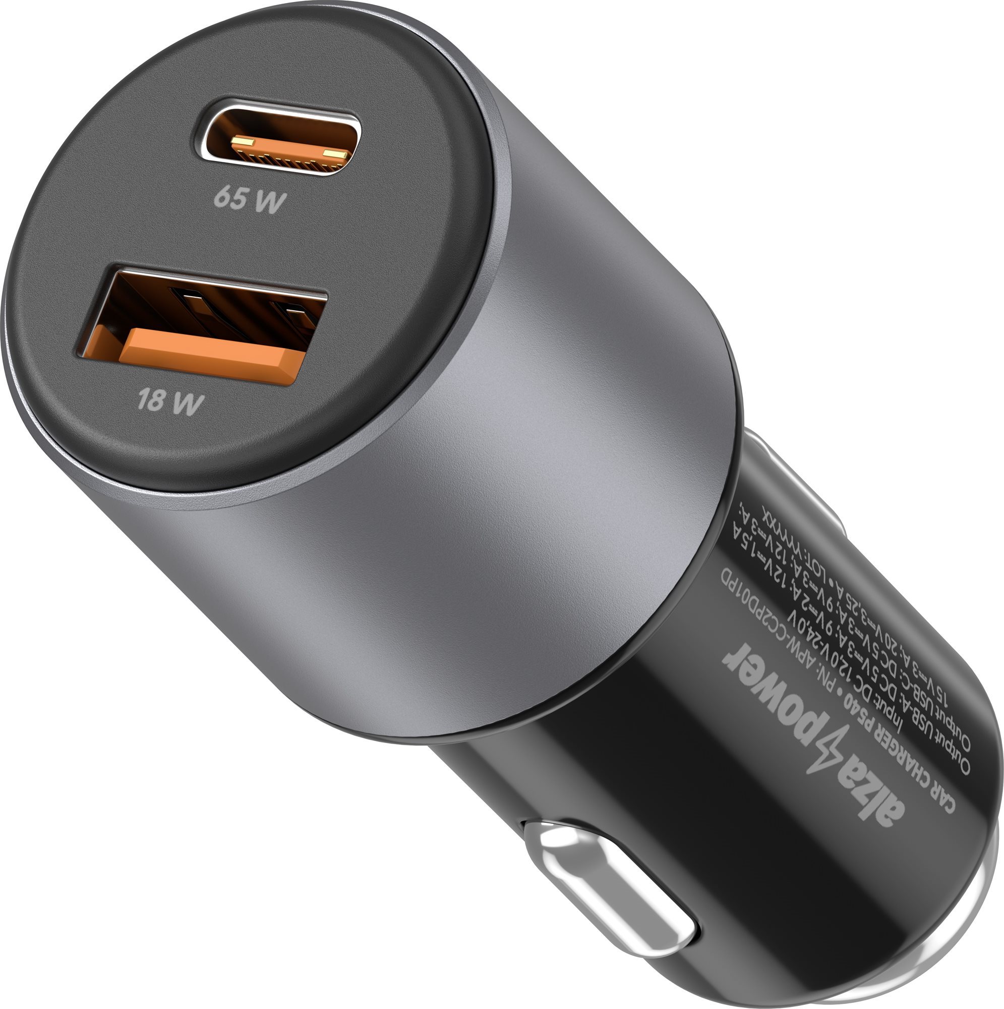 AlzaPower Car Charger P540 USB + USB-C Power Delivery sivá...
