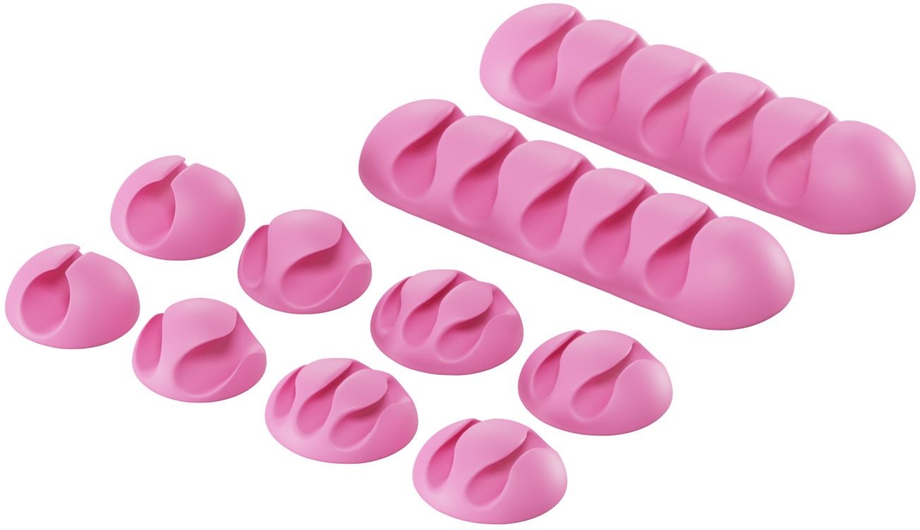 AlzaPower Cable Clips Mix, 10pcs, Pink Cable Organiser