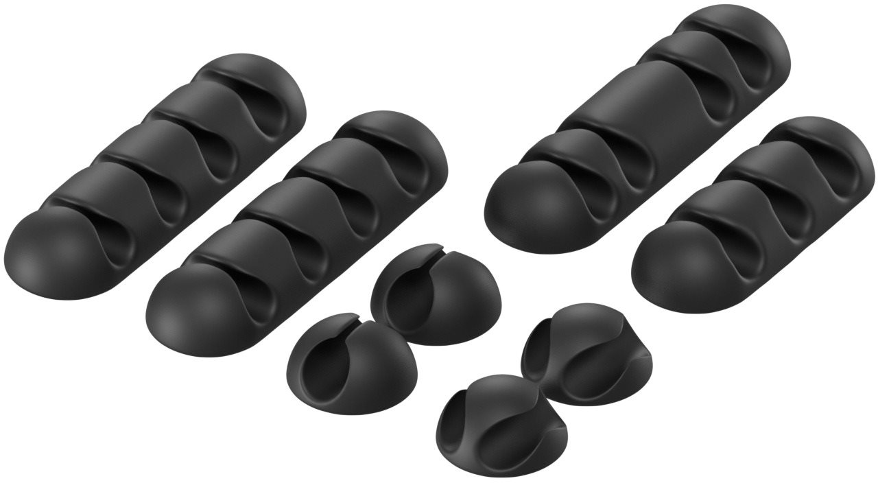 AlzaPower Cable Clips Mix, 8pcs, Black Cable Organiser