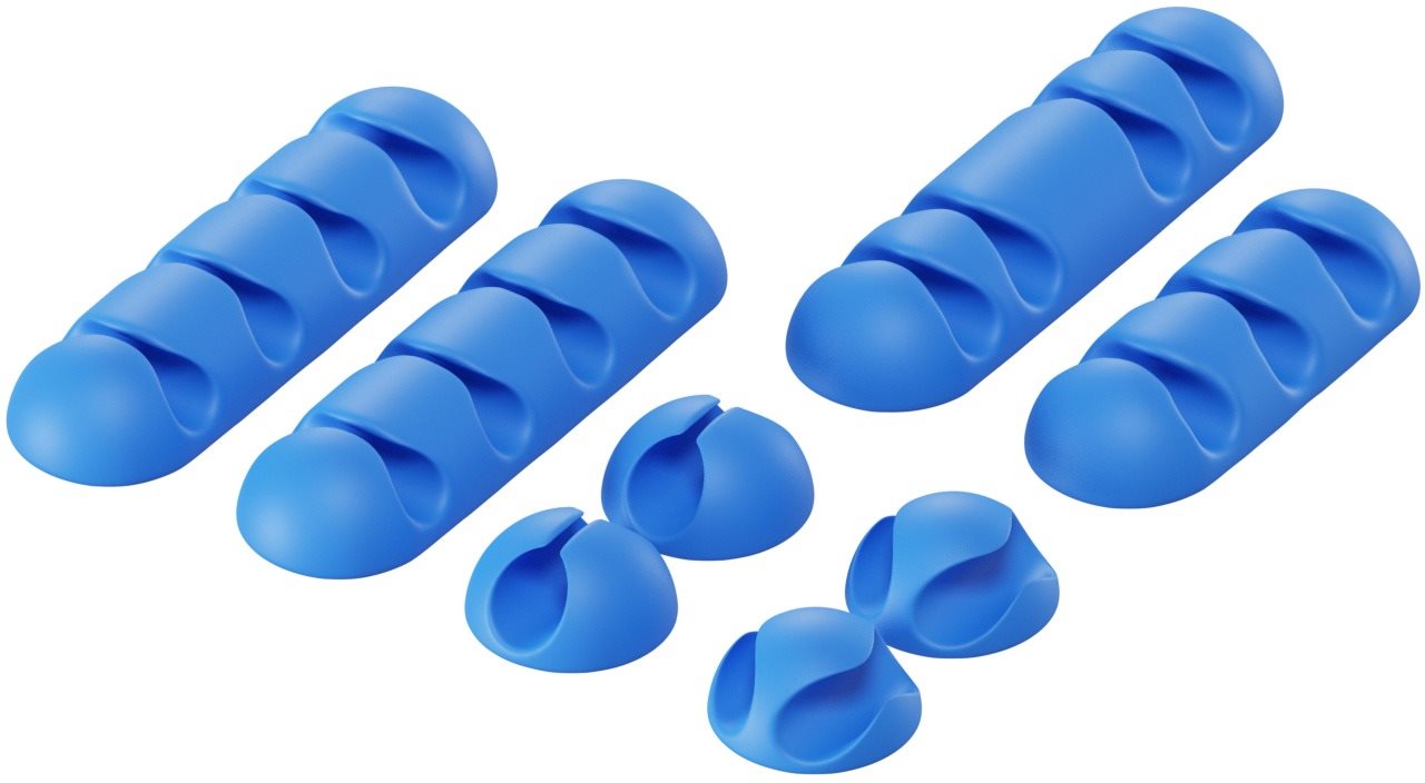 AlzaPower Cable Clips Mix, 8pcs, Blue Cable Organiser