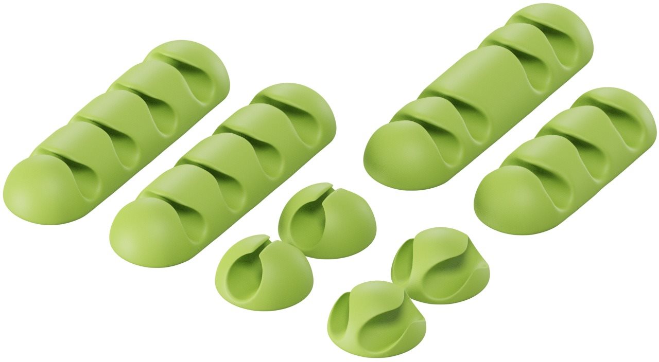 AlzaPower Cable Clips Mix, 8pcs, Green Cable Organiser