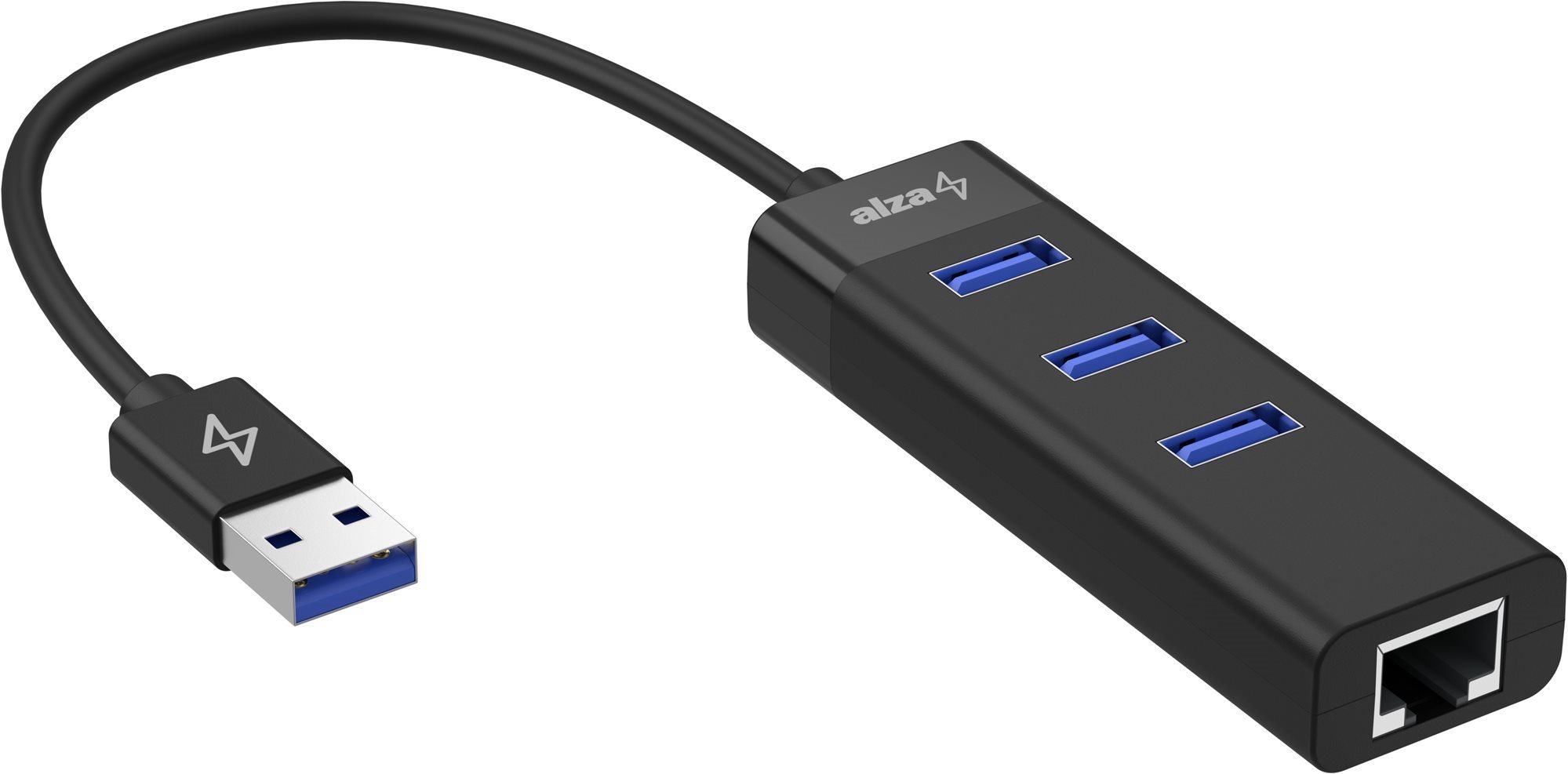 AlzaPower Core USB-A (M) für 3 x USB-A (F) mit LAN - schwarz USB Hub