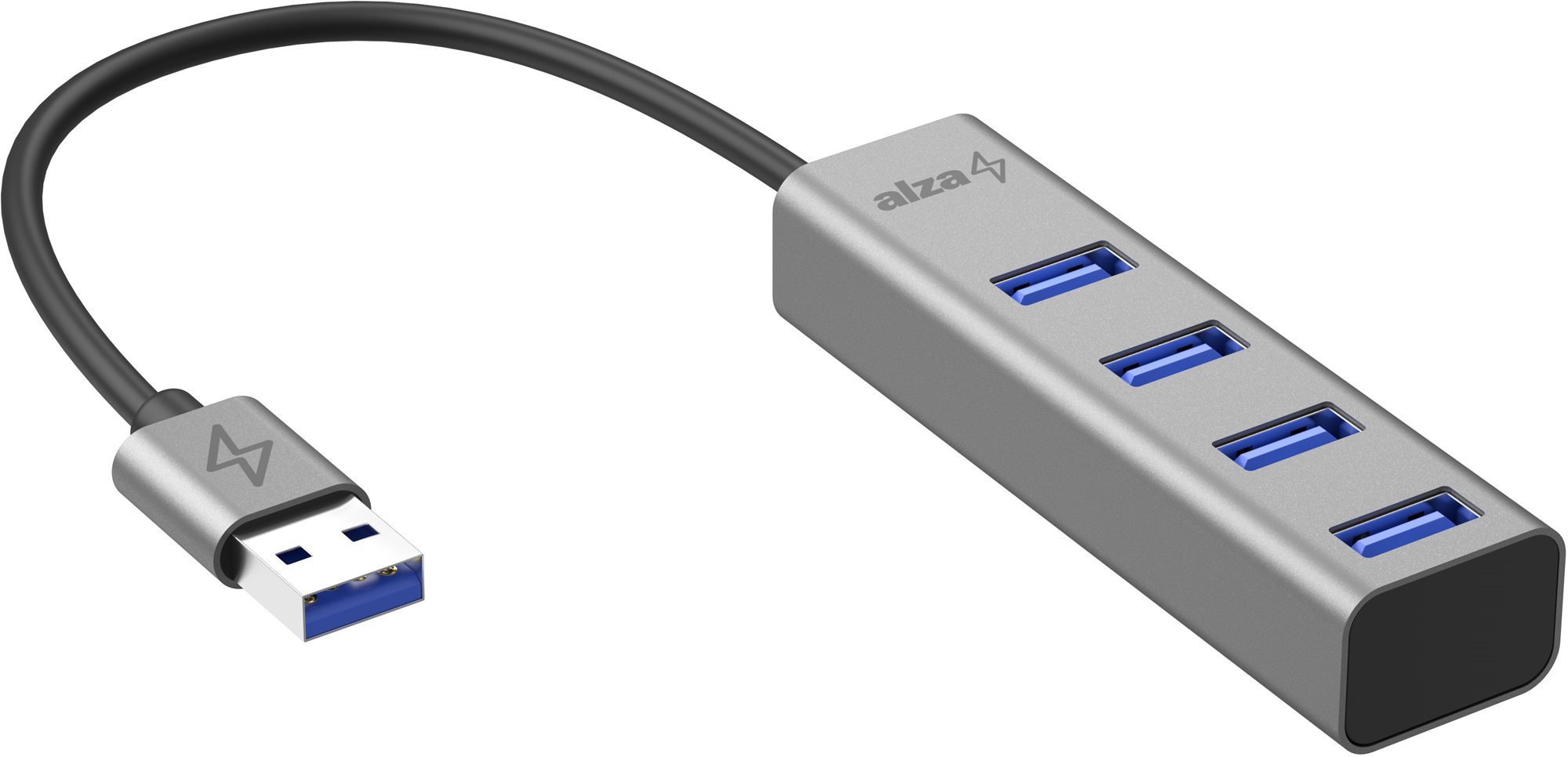 AlzaPower AluCore USB-A (M) na 4× USB-A (F) vesmírne sivý USB hub