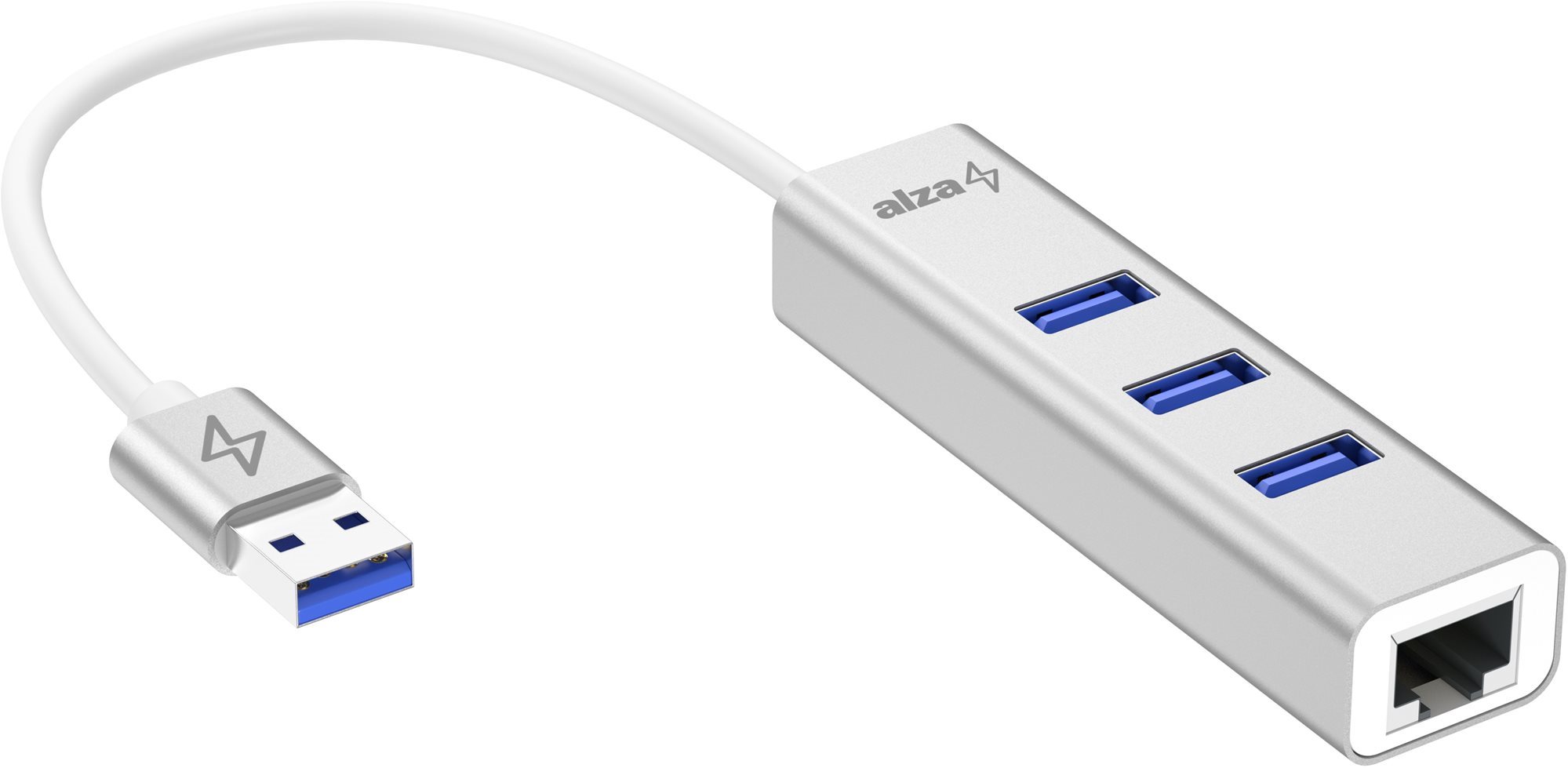AlzaPower AluCore USB-A (M) na 3× USB-A (F) s LAN strieborná USB hub