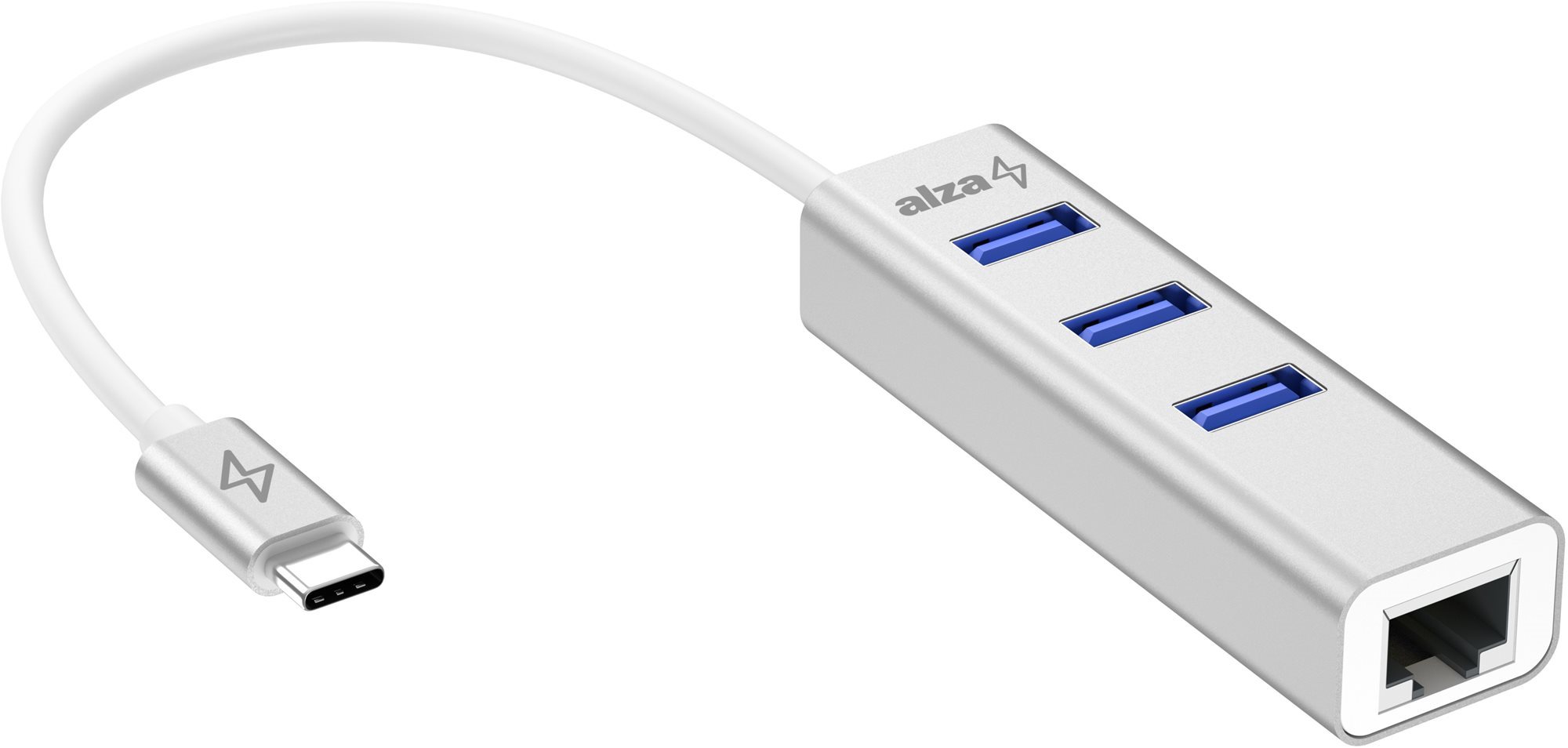 AlzaPower AluCore USB-C (M) to 3× USB-A (F) + LAN - ezüst USB Hub