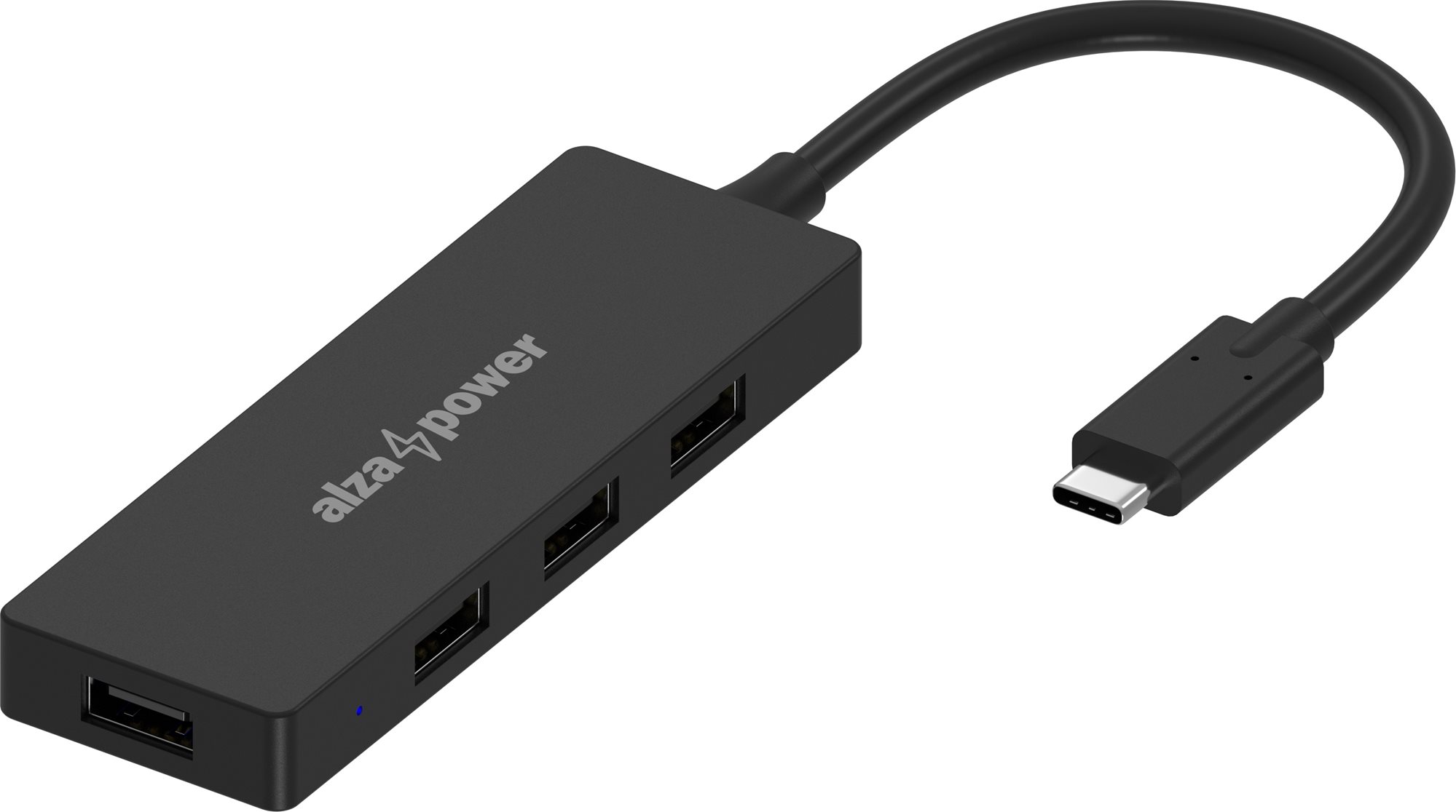 AlzaPower FlatCore USB-C (M) auf 4 × USB-A 2.0 (F) schwarz USB Hub
