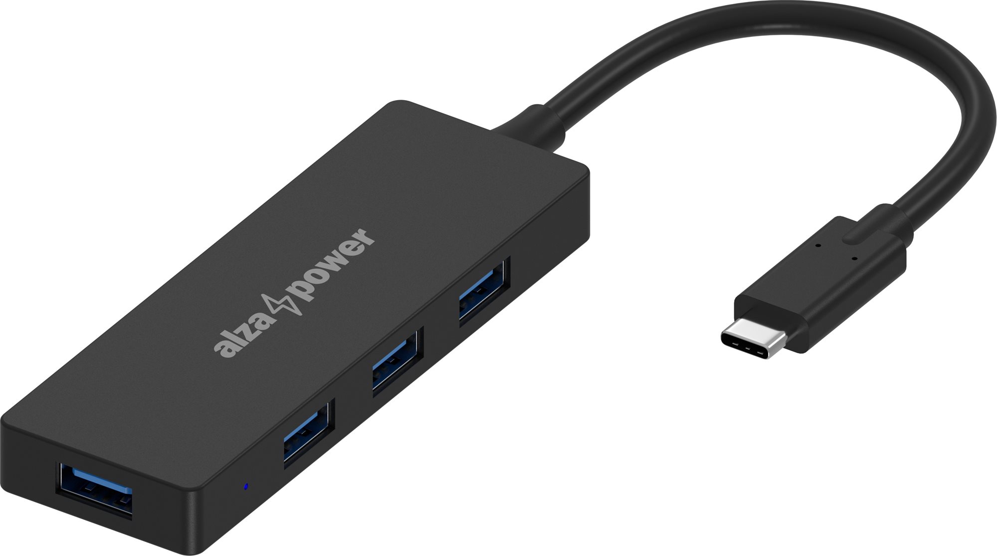 AlzaPower FlatCore USB-C (M) to 4× USB-A 3.0 (F) - fekete USB Hub