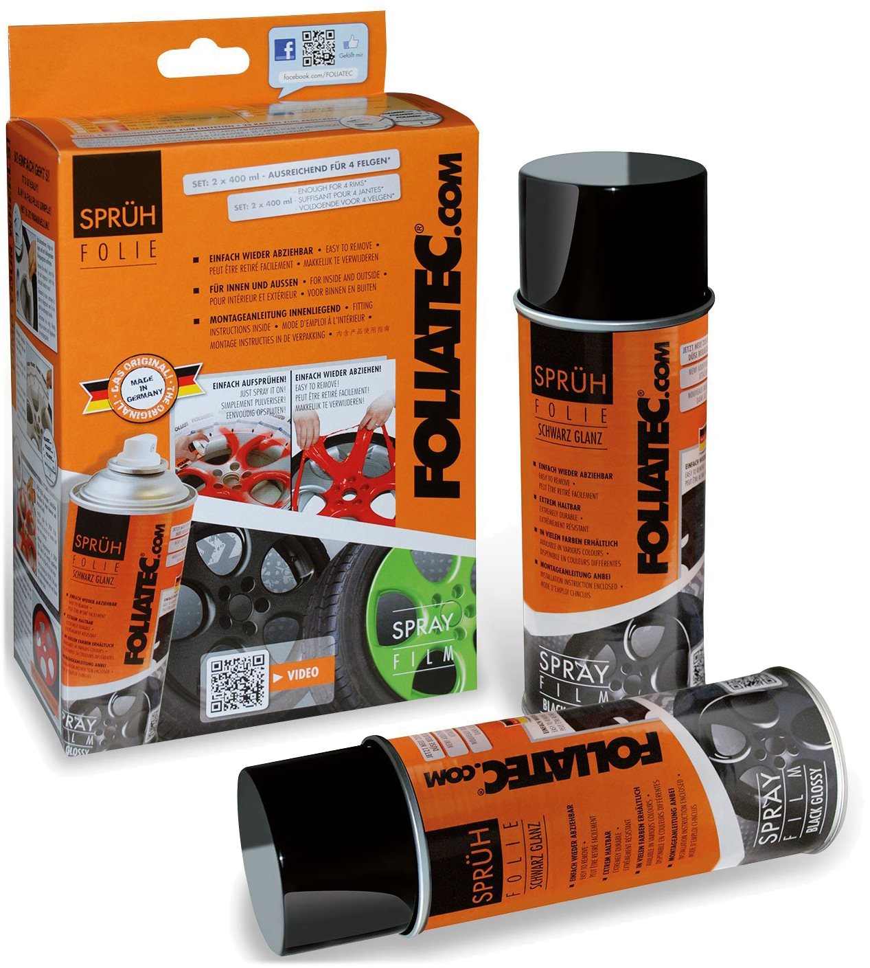 FOLIATEC – v spreji – čierna lesklá 2× 400 ml Fólia v spreji