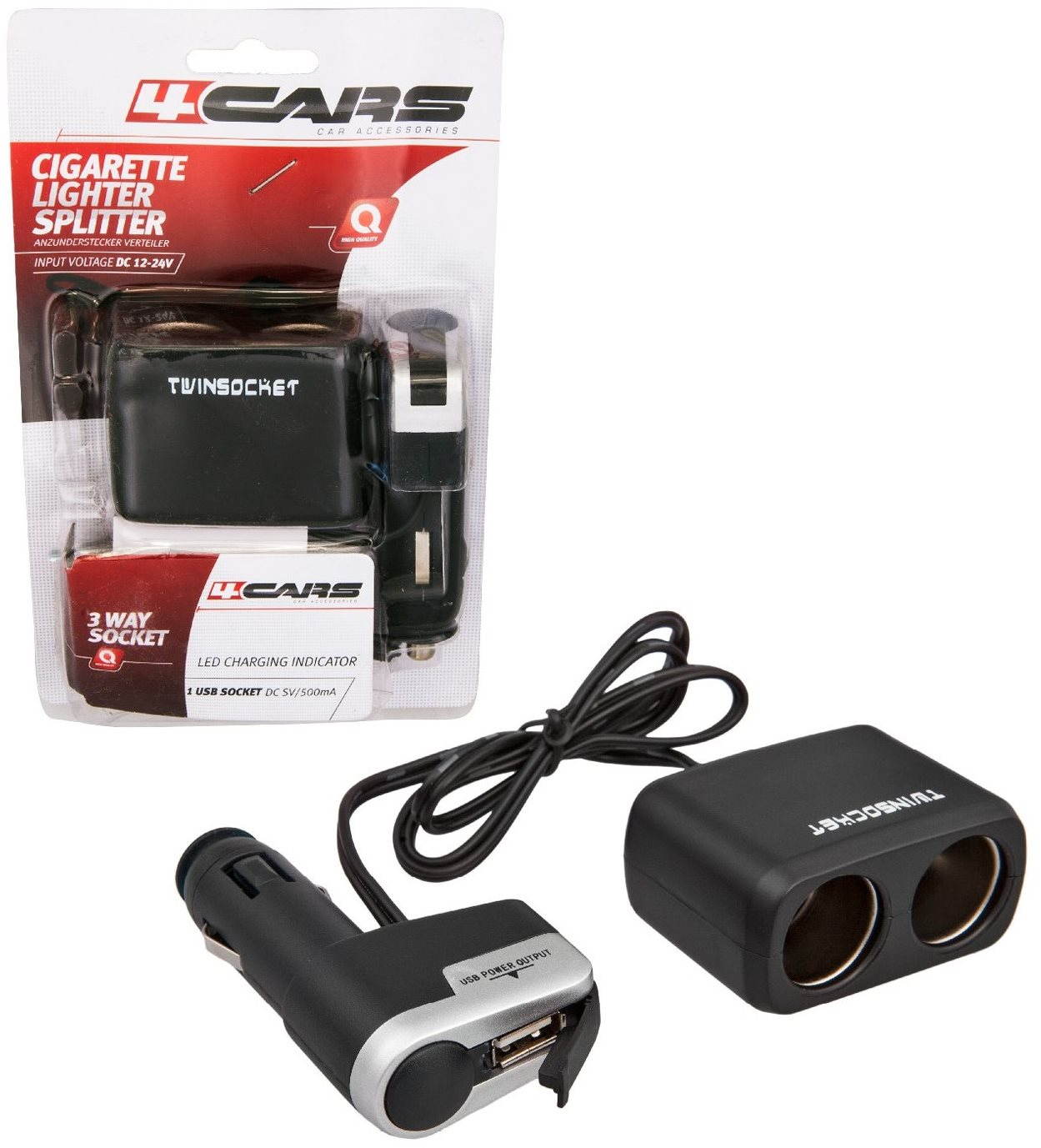 4CARS Roztrojka zapaľovača kombinovaná 12/24V S USB Autoadaptér