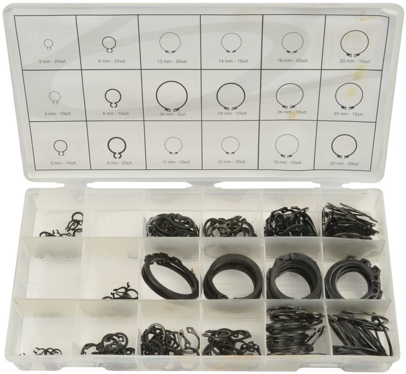 Súprava poistných krúžkov GEKO 300 ks, R1 – R19, pr. 3 – 32 mm...
