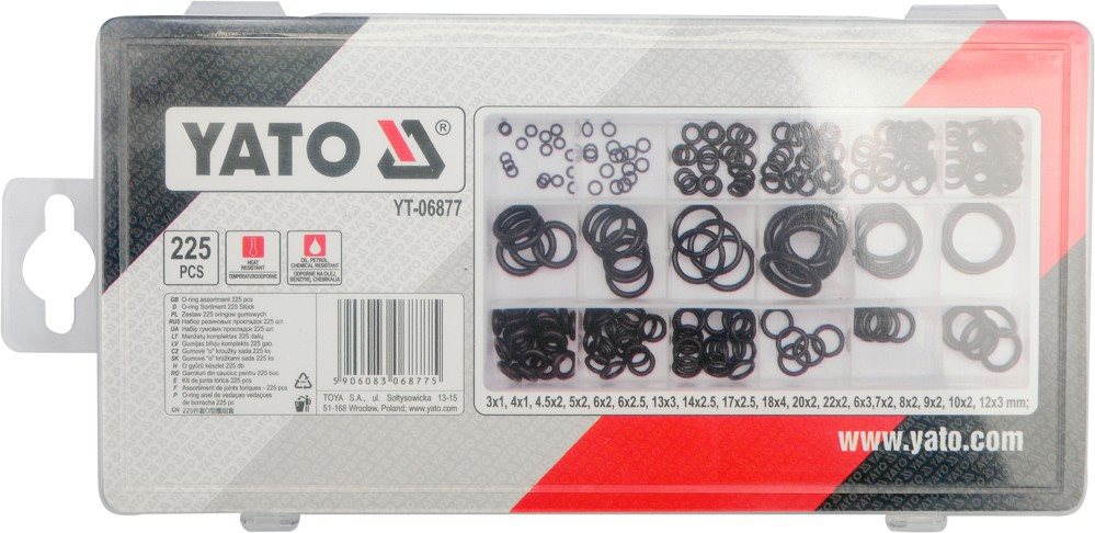 YATO O krúžok gumové tesniace súprava 225 ks, 3x1 - 22x2mm Tesniace...