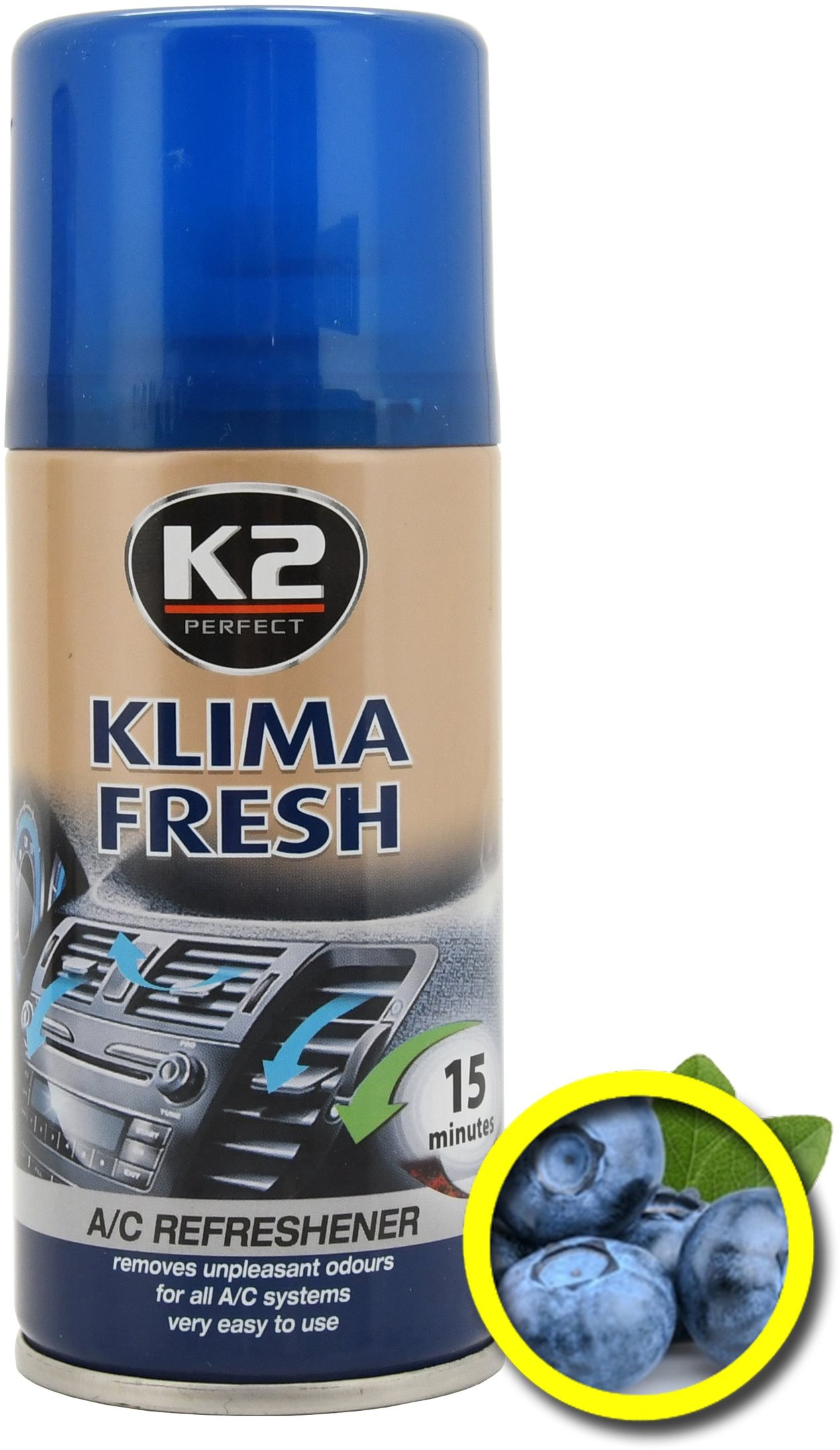 K2 Osviežovač KLIMA FRESH 150 ml BLUEBERRY Čistič klimatizácie
