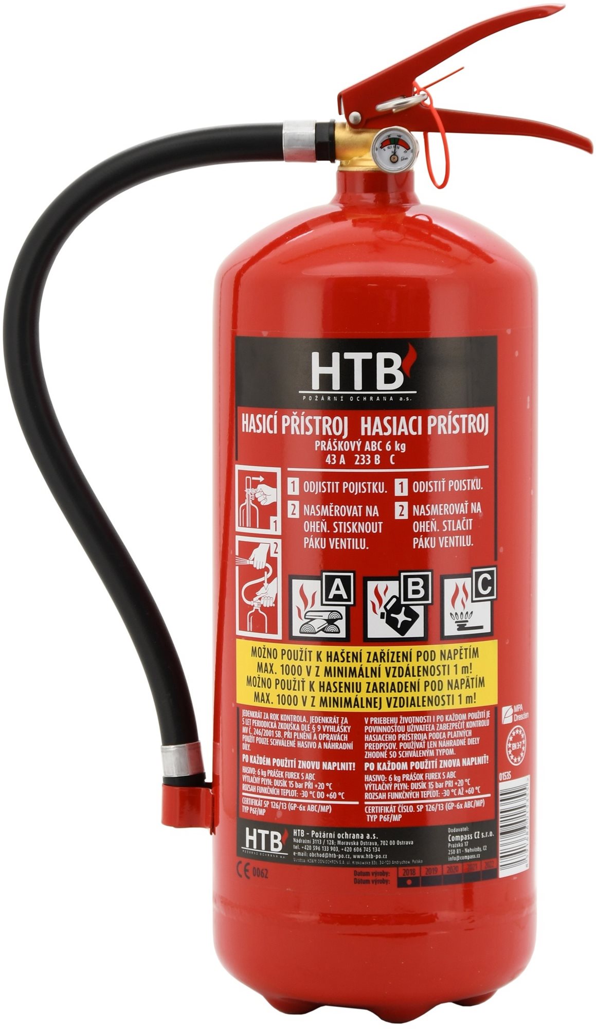 Compass Hasicí přístroj práškový 6 kg ABC (43A)  Hasicí přístroj