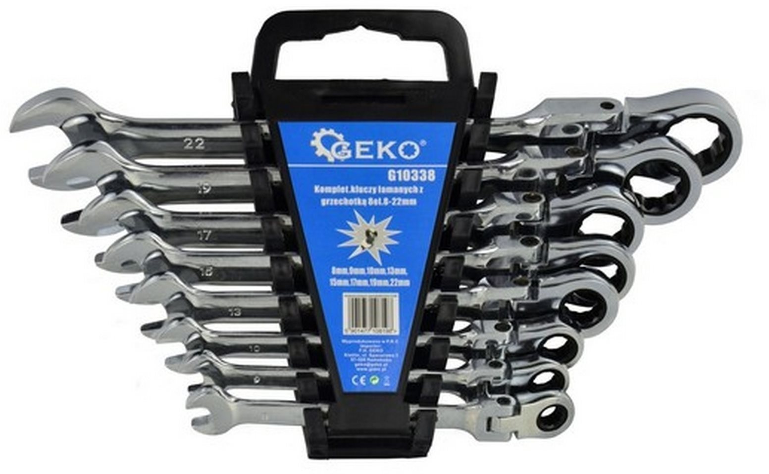GEKO Kľúče račňové očkovo-ploché s kĺbom, sada 8 ks, 8 – 22 mm,...