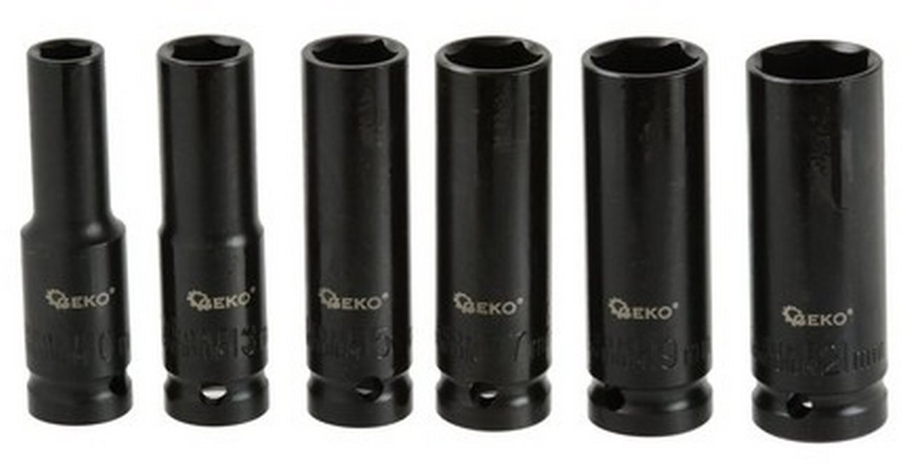 GEKO Rázové hlavice sada 6 ks, 1/2" 10 – 21 mm, dĺžka 77 mm, GEKO...