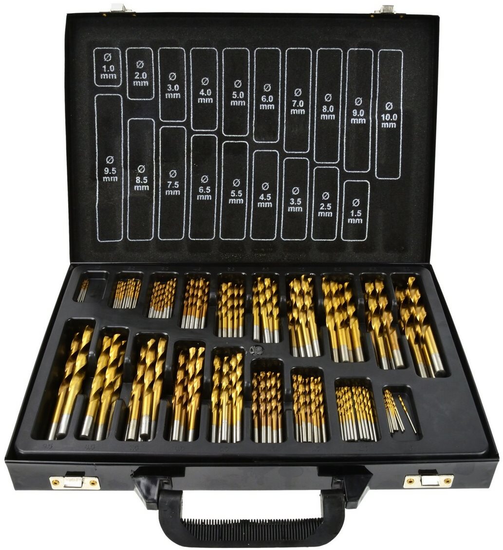 GEKO Súprava titánových vrtákov HSS do kovu 170 ks 1,0 – 10 mm Sada...
