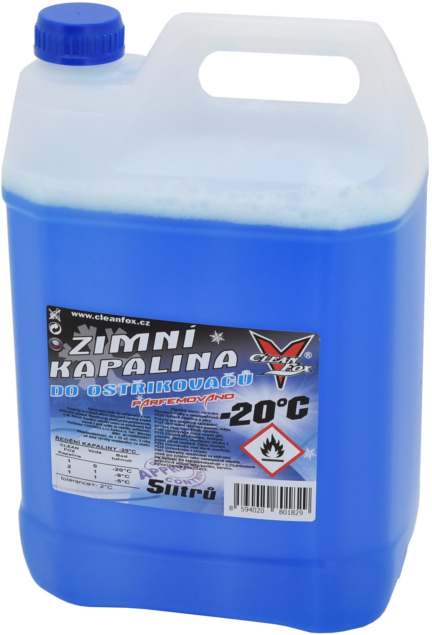 Clean Fox Zimná zmes do ostrekovačov (-20 °C) 5 l Voda do...