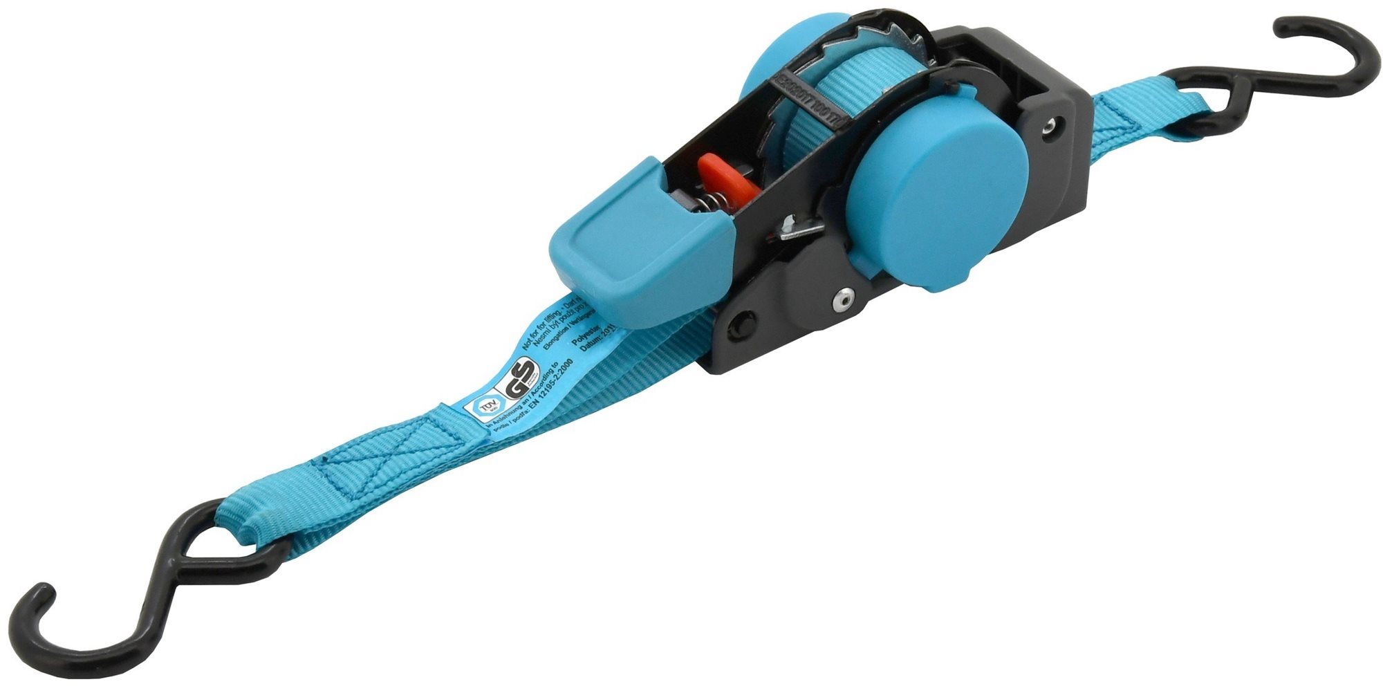 COMPASS Popruh s račnou a hákmi samonavíjací 100 daN 2 m TÜV BLUE...