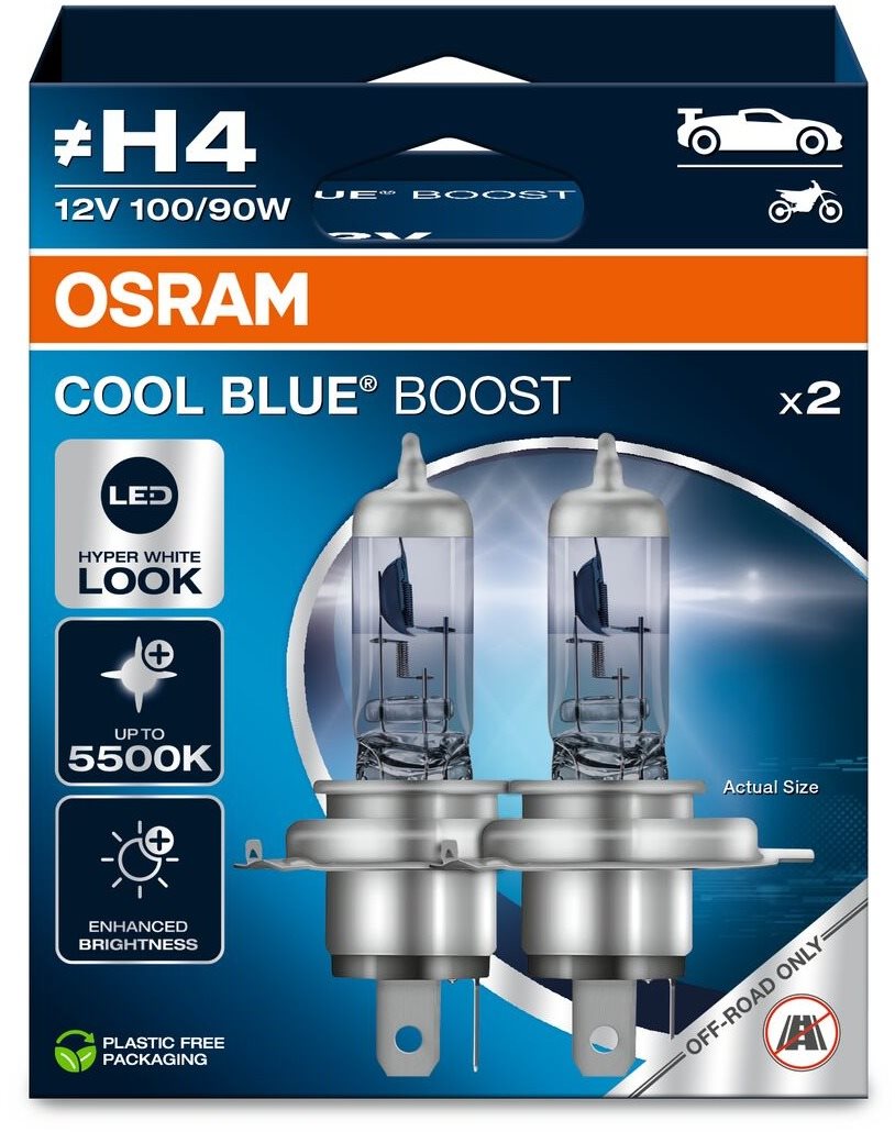 OSRAM Cool Blue Boost H4,12 V, 100/90 W, P43t, Duobox Autožiarovka