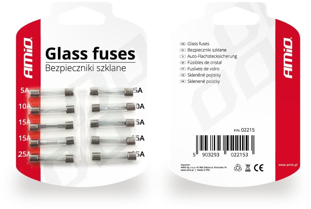 AMIO súprava sklenených poistiek (súprava 10 ks) Poistky na auto