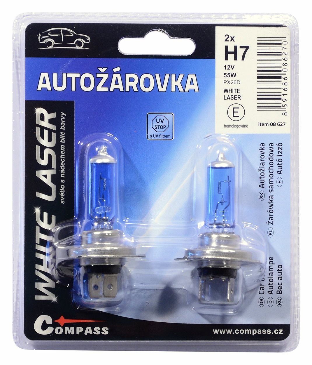 COMPASS Žiarovka 12V H7 55W PX26d WHITE LASER 2ks Autožiarovka