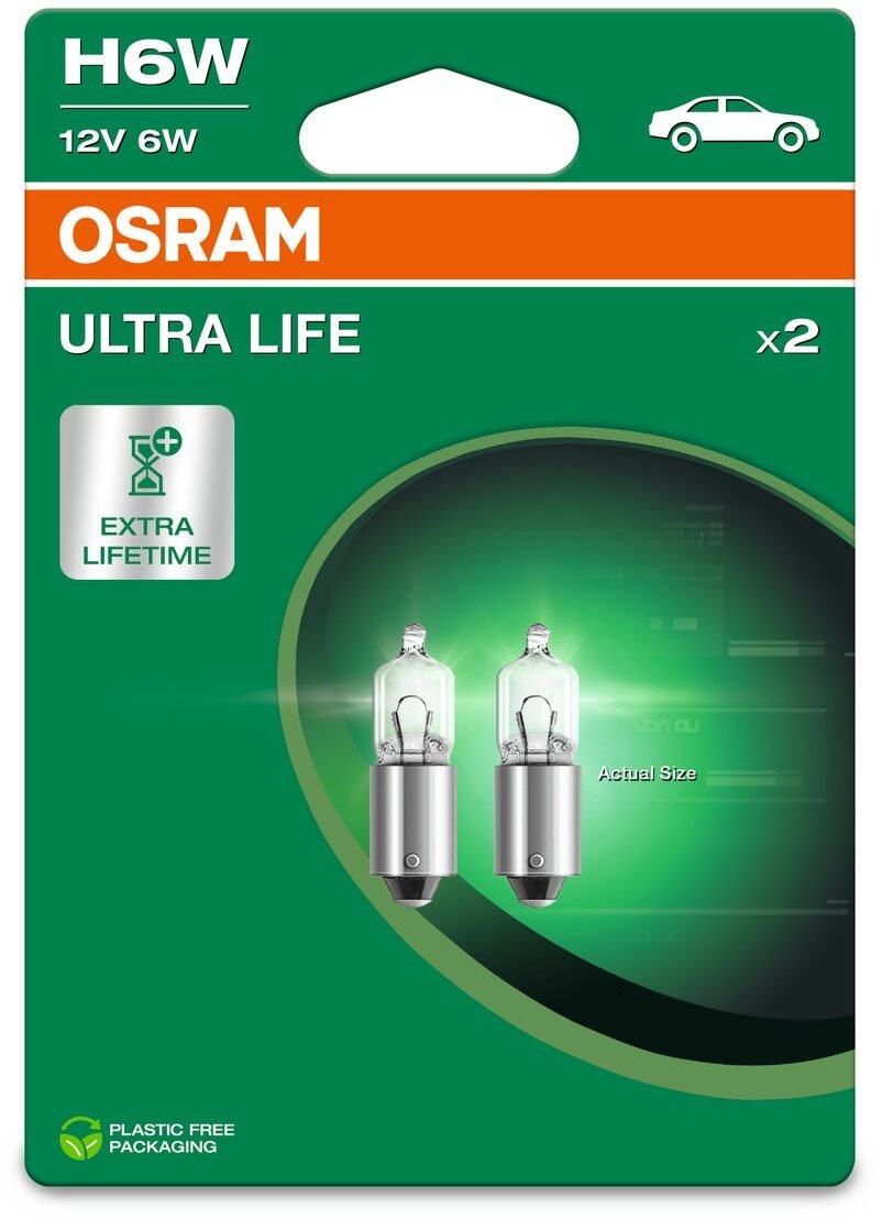 Osram Ultralife H6W, 12 V, 6 W, BAX9s, 2 db Autóizzó